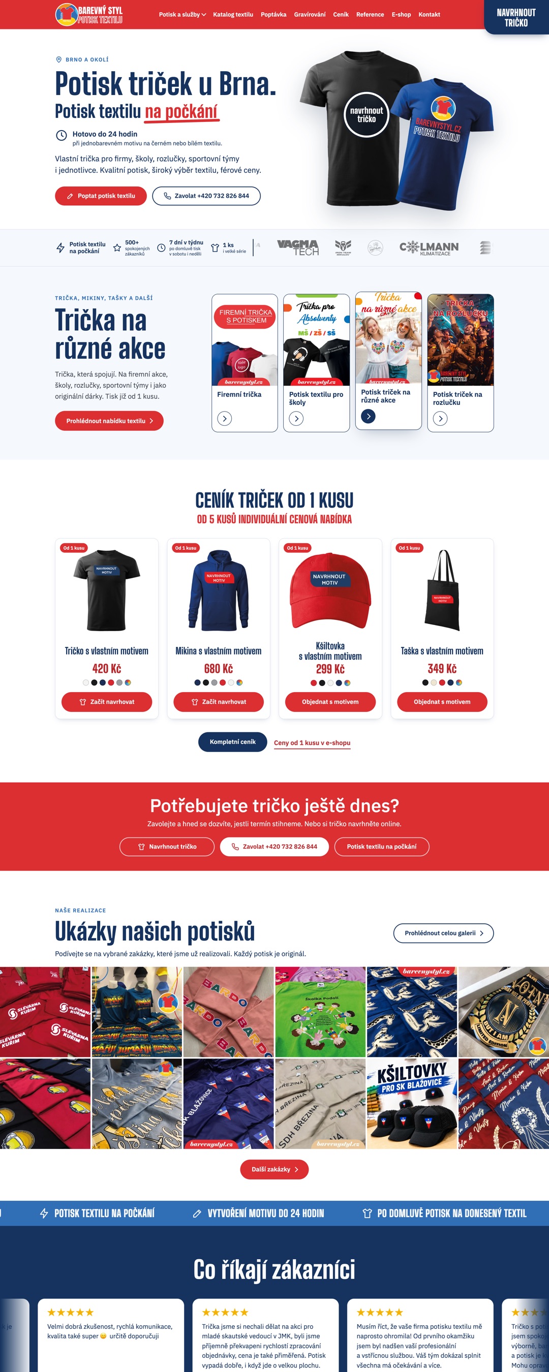 Náhled webu Barevný styl, potisk triček a textilu u Brna