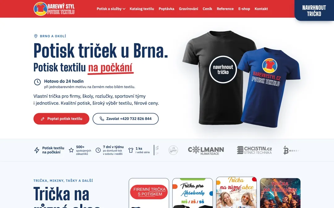 Živý web Barevný styl, potisk triček a textilu u Brna