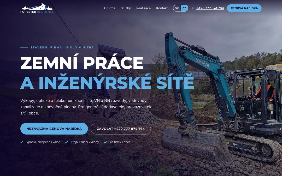 Živý web Forester Residence, zemní práce a inženýrské sítě v Nitře