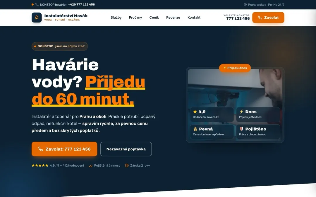 Náhled webu Instalatérství Novák