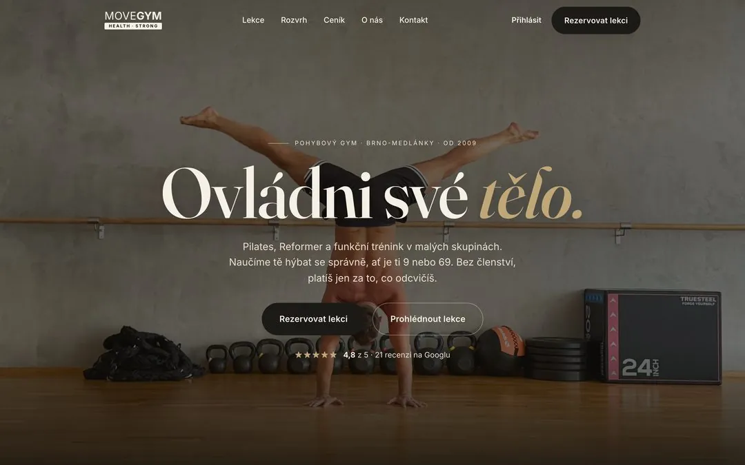 Živý web MoveGym Brno, pohybové studio v Medlánkách